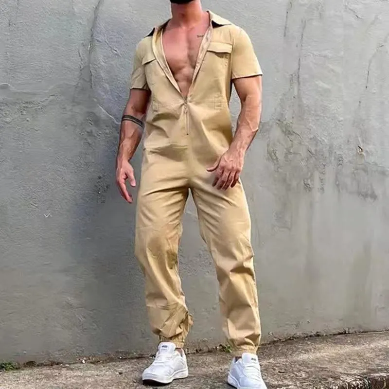 Men's Casual Solid Color Zip Chest Pocket Cargo Coverall Jumpsuit 01876552Y sold by Manly product image thumbnail 3