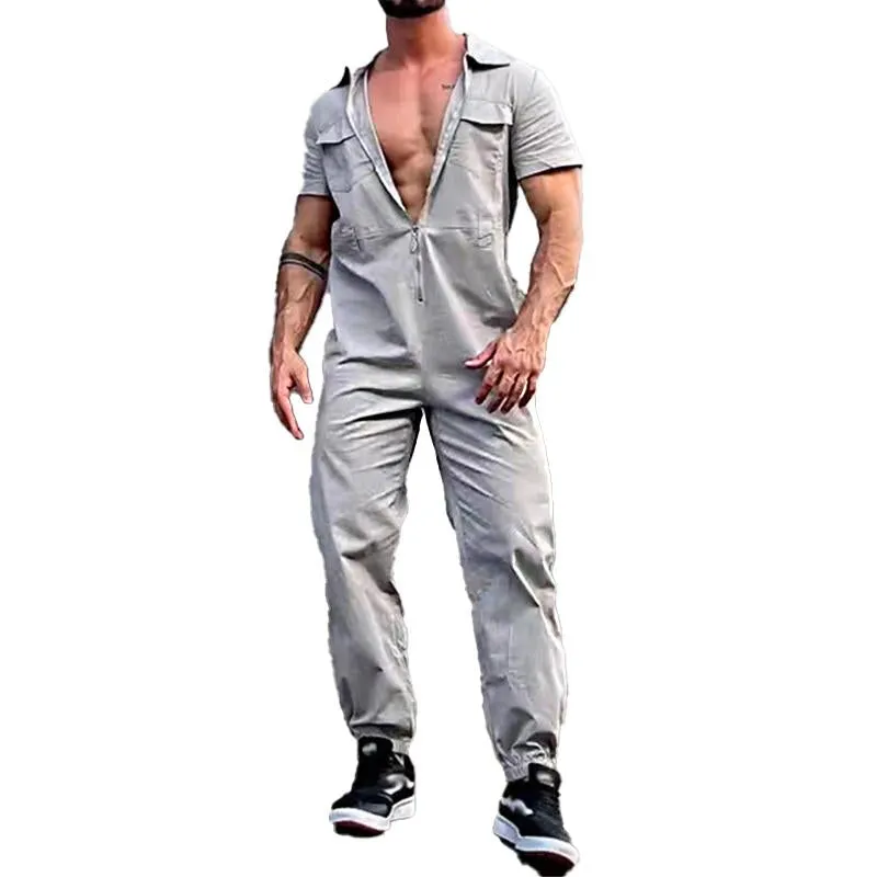 Men's Casual Solid Color Zip Chest Pocket Cargo Coverall Jumpsuit 01876552Y sold by Manly