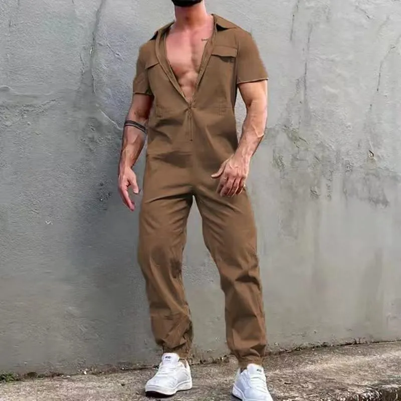 Men's Casual Solid Color Zip Chest Pocket Cargo Coverall Jumpsuit 01876552Y sold by Manly product image thumbnail 5