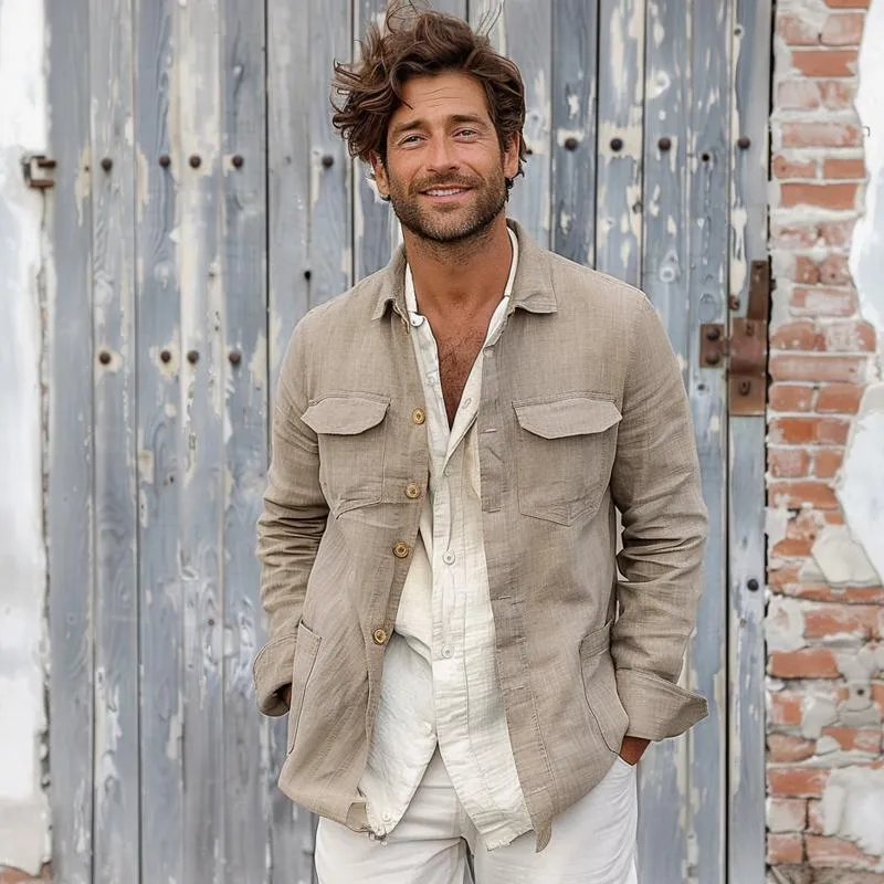 Men's Cotton And Linen Multi-Pocket Single-Breasted Thin Jacket 77827888Y sold by Manly product image thumbnail 4