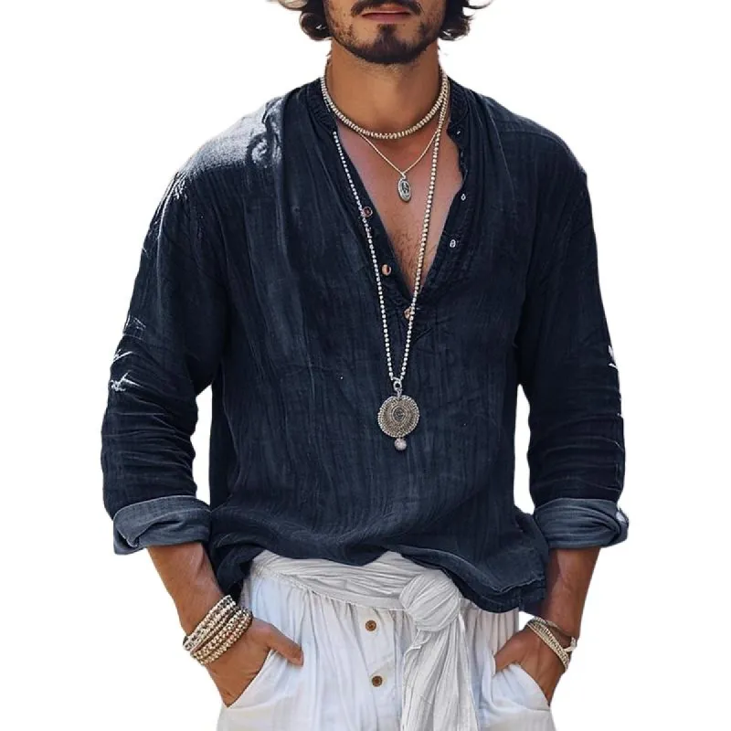 Men's Vintage Button V-Neck Denim Long Sleeve Shirt 20575450Y sold by Manly
