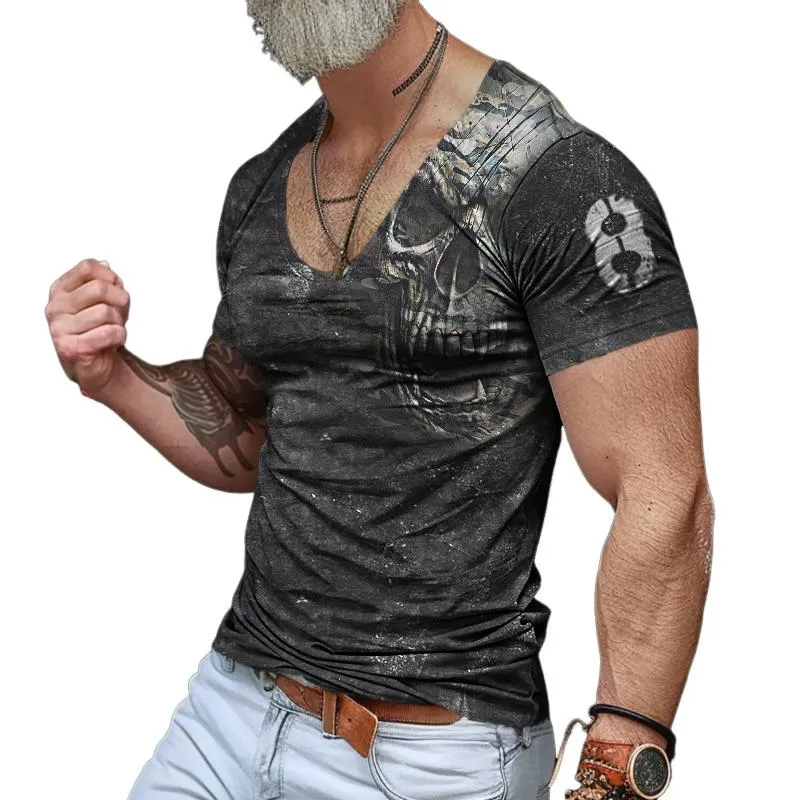 Men's Retro 8 Camouflage Skull Print T-Shirt 97262370TO sold by Manly