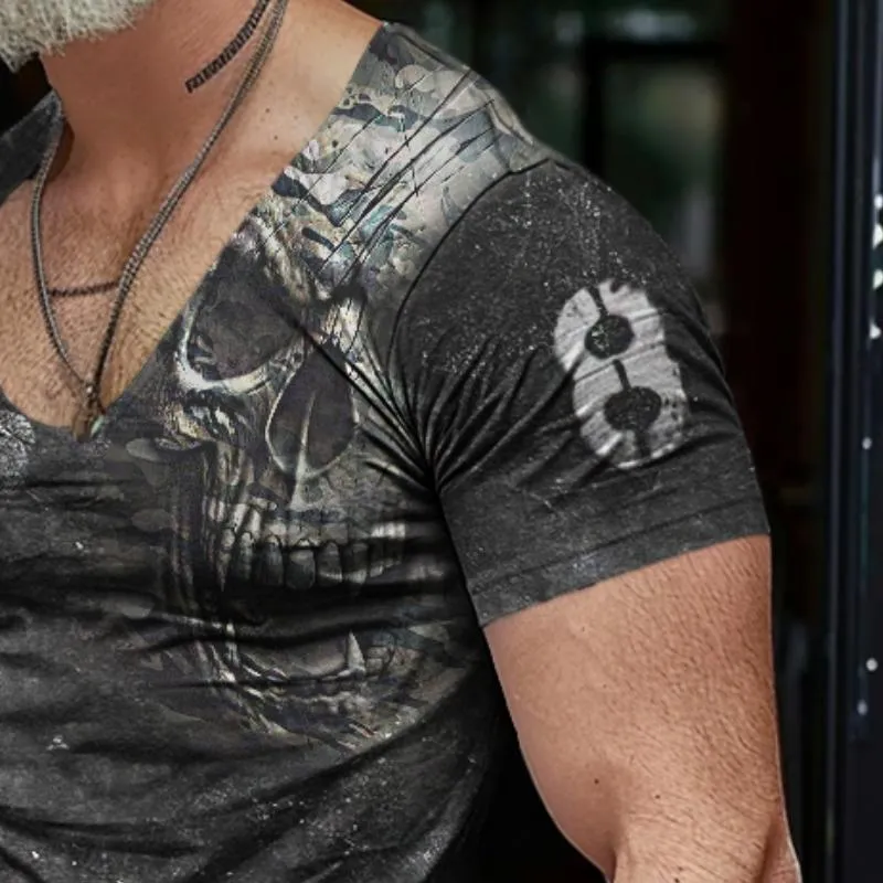 Men's Retro 8 Camouflage Skull Print T-Shirt 97262370TO sold by Manly product image thumbnail 3