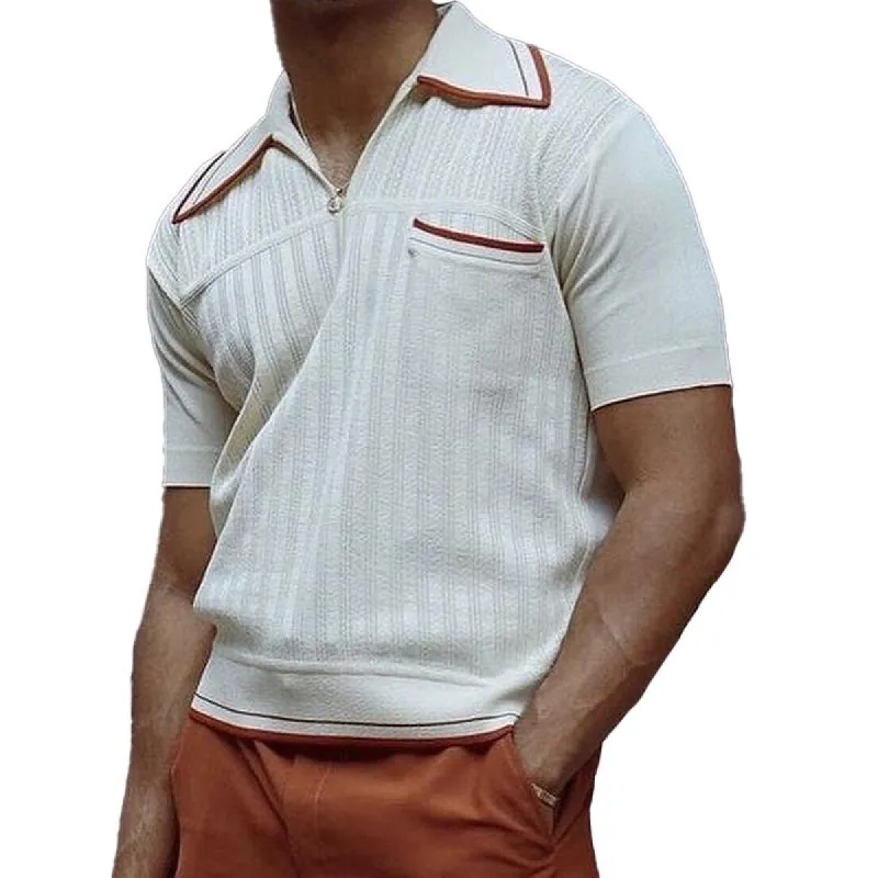 Men's Vintage Colorblock Knitted Chest Pocket Short-Sleeved Polo Shirt 37590119Y sold by Manly