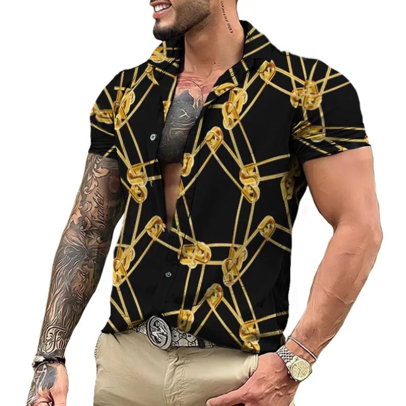 Men's Vintage Metal Pin Color Block Short Sleeve Shirt 83169928TO sold by Manly