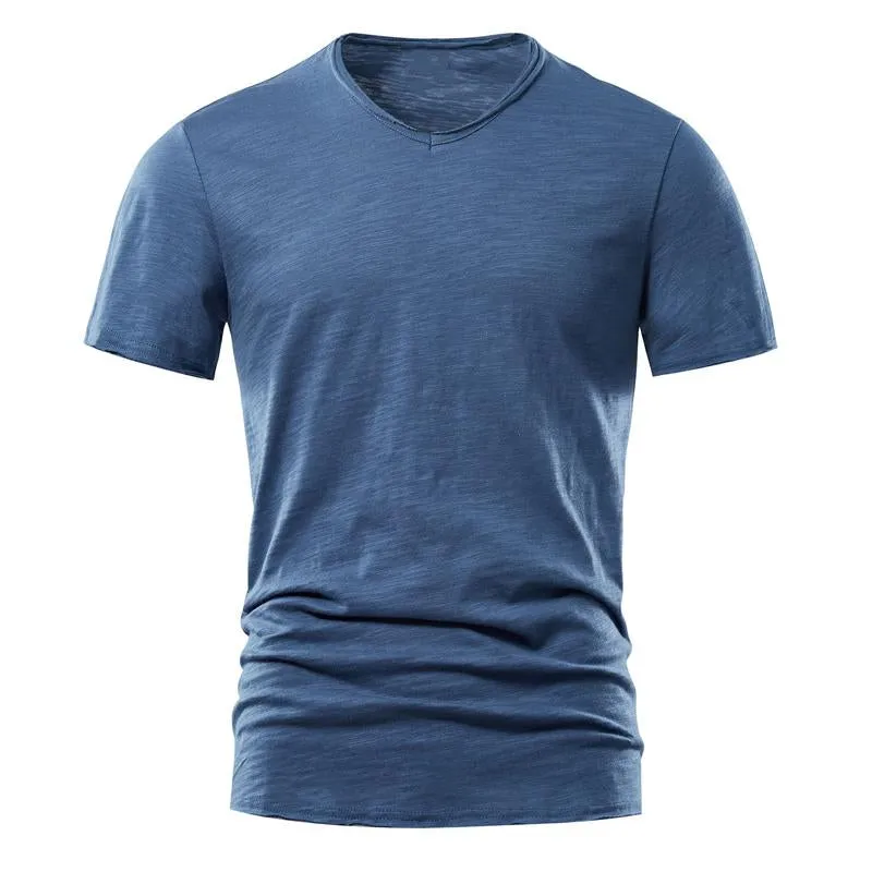 Men's Solid Color Slub Cotton V-neck Short-sleeved T-shirt 73963939X sold by Manly product image thumbnail 3