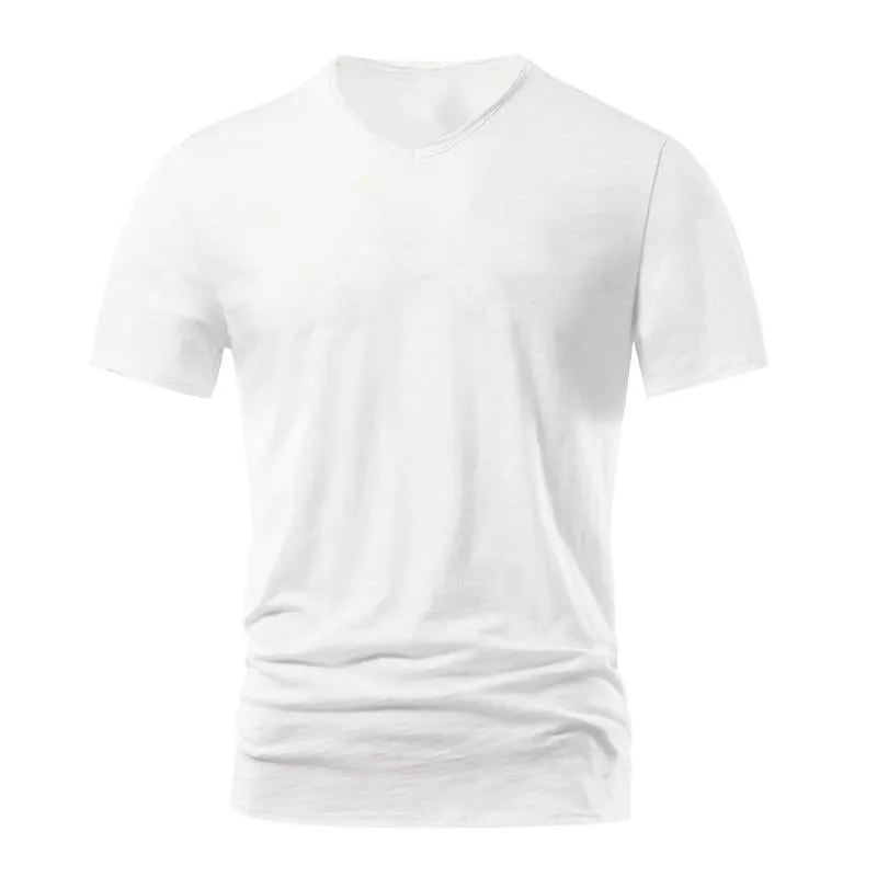 Men's Solid Color Slub Cotton V-neck Short-sleeved T-shirt 73963939X sold by Manly product image thumbnail 5