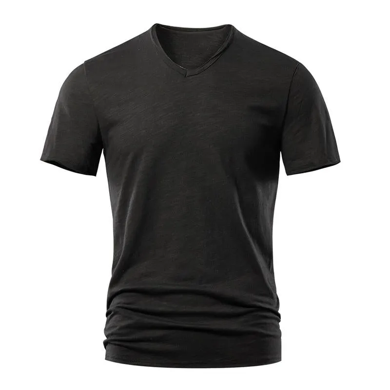 Men's Solid Color Slub Cotton V-neck Short-sleeved T-shirt 73963939X sold by Manly product image thumbnail 4
