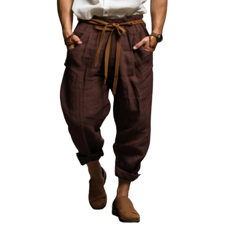 Men's Casual Solid Color Cotton Linen Loose Breathable Elastic Waist Trousers 20761443M sold by Manly