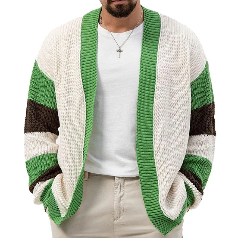 Men's Casual Contrasting Color Loose Chunky Knit Cardigan 28279422M sold by Manly
