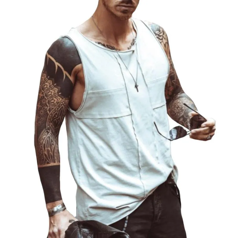 Men's Retro Casual Splicing Loose Tank Top 83544764TO sold by Manly