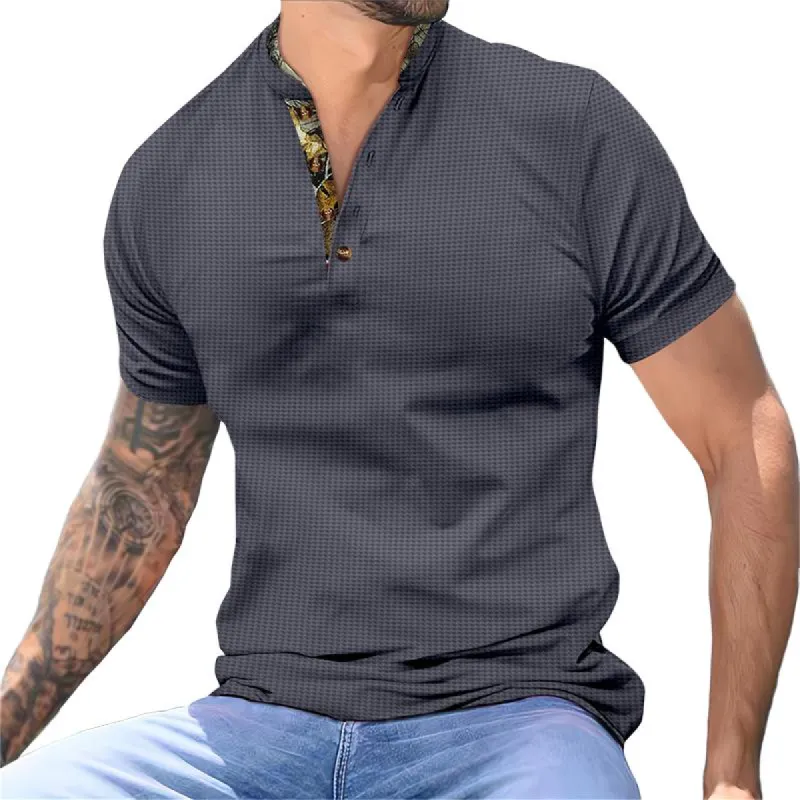 Men's Colorblock Waffle Henley Neck Short Sleeve T-Shirt 14898400Y sold by Manly