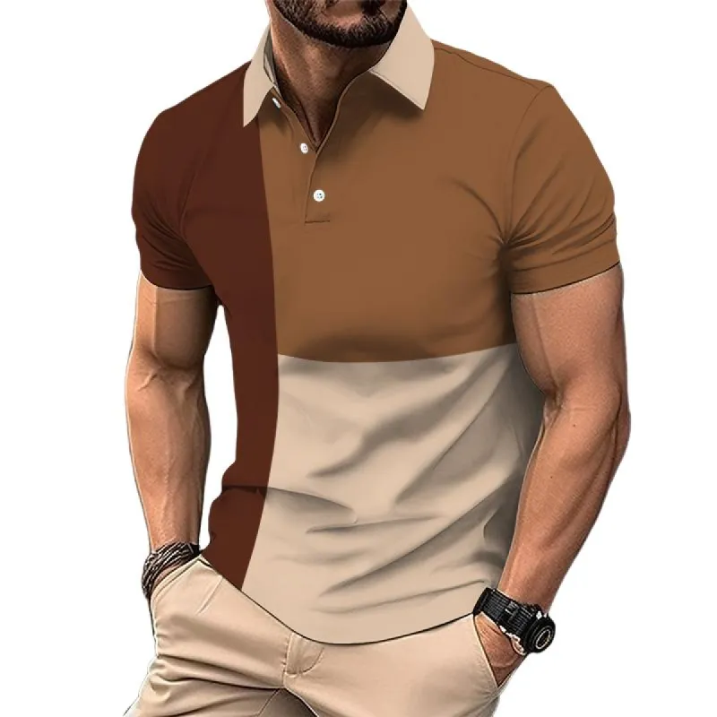 Men's Retro Casual Colorblock Lapel Short-sleeved Polo Shirt 30221305TO sold by Manly