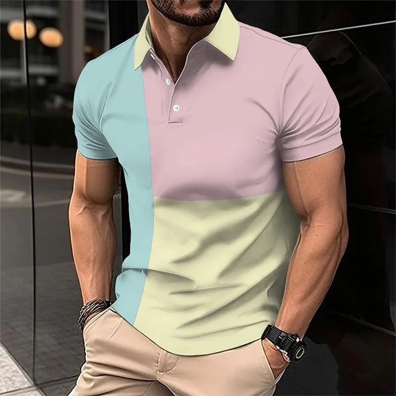 Men's Retro Casual Colorblock Lapel Short-sleeved Polo Shirt 30221305TO sold by Manly product image thumbnail 2