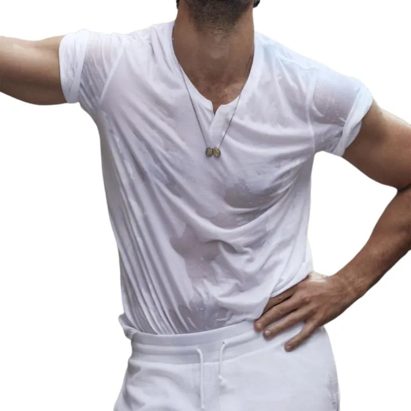 Men's Casual Small V-neck Short-sleeved T-shirt 44003858TO sold by Manly