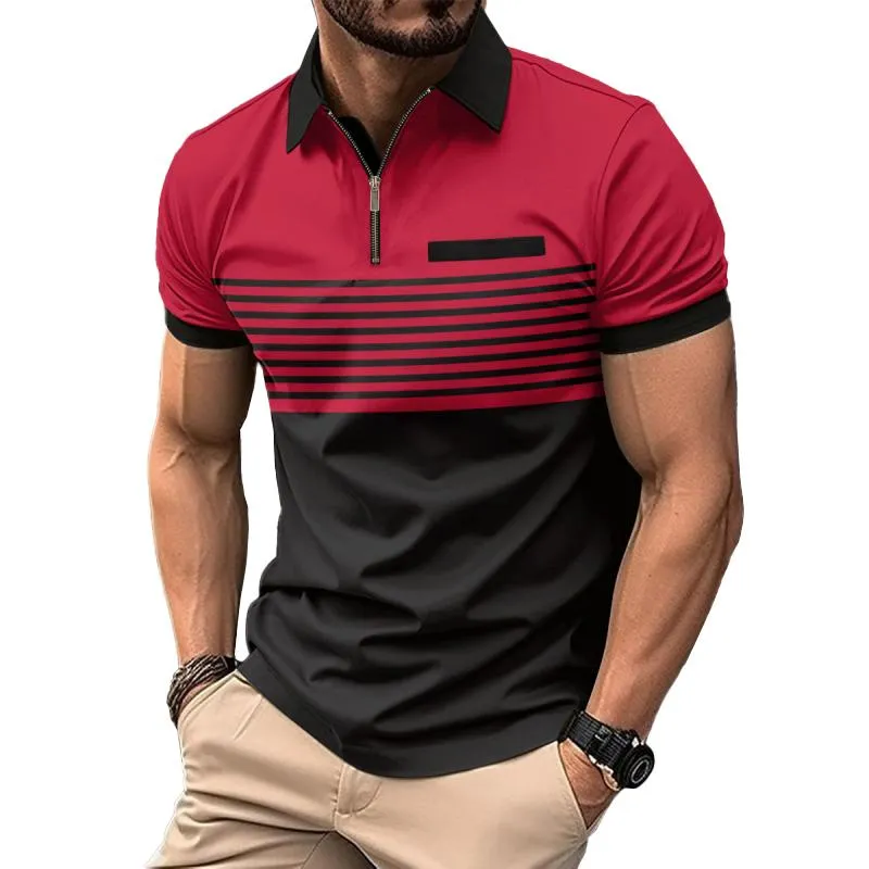 Men's Colorblock Striped Lapel Short Sleeve Casual Polo Shirt 69075352Z sold by Manly