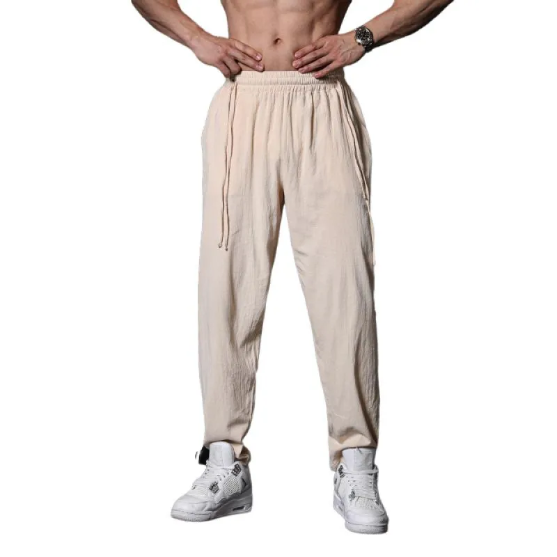 Men's Solid Color Loose Cotton And Linen Breathable Casual Pants 18274973Z sold by Manly