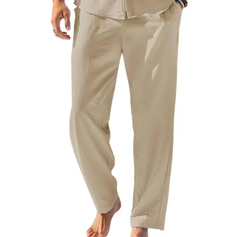 Men's Solid Loose Elastic Waist Cotton Linen Casual Trousers 71059943Z sold by Manly