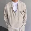Men's Casual Solid Color Henley Collar Long Sleeve Shirt 82277169Y sold by Manly
