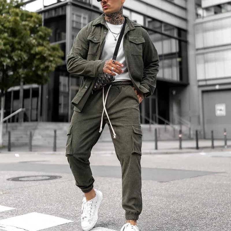 Men's Casual Corduroy Work Shirt Elastic Waist Pants Set 08078005M sold by Manly product image thumbnail 4