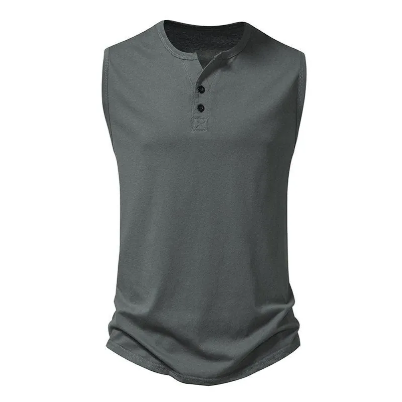 Men's Casual Solid Color Cotton Button V-Neck Sports Tank Top 35143769M sold by Manly