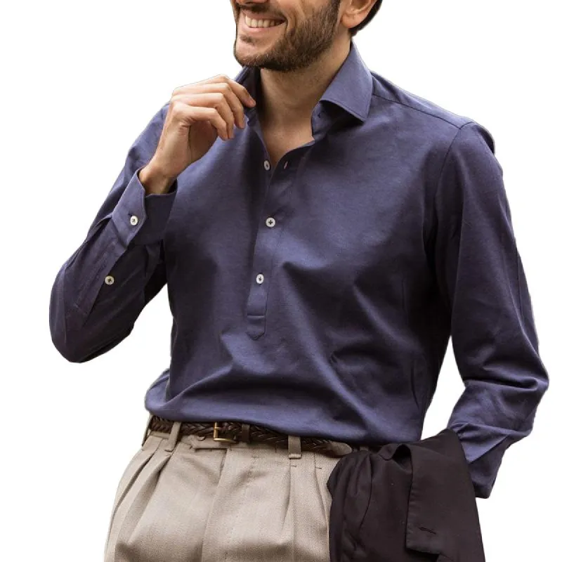 Men's Solid Polo Lapel Long Sleeve Casual Shirt 60035646Z sold by Manly