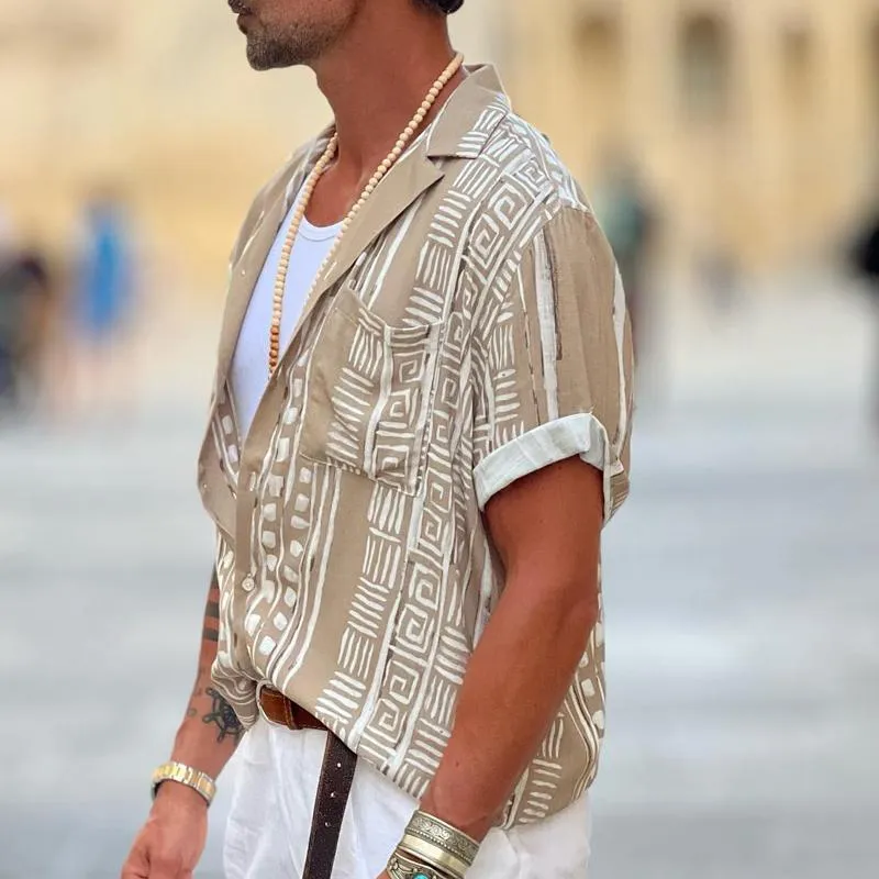 Men's Printed Lapel Short Sleeve Casual Shirt 79954555Z sold by Manly product image thumbnail 3