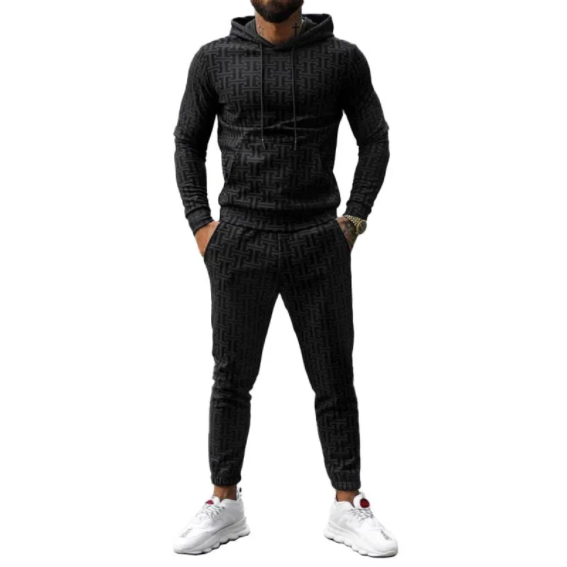 Men's Print Slim Hoodie And Trousers Sports Casual Set 37079782Z sold by Manly