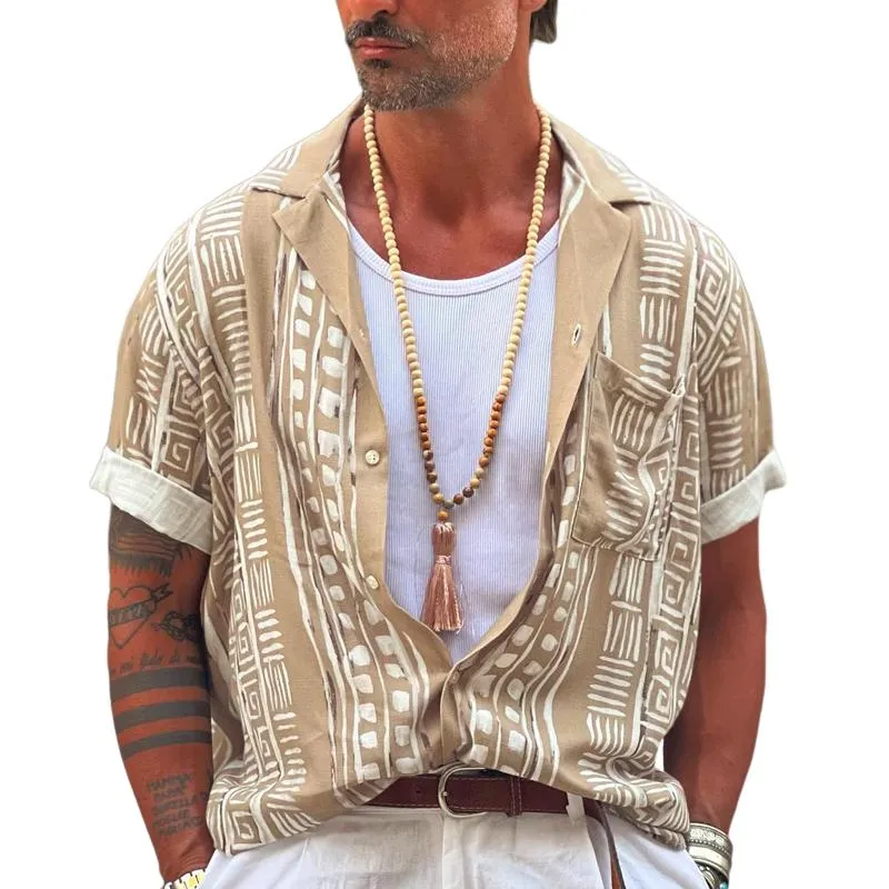 Men's Printed Lapel Short Sleeve Casual Shirt 79954555Z sold by Manly