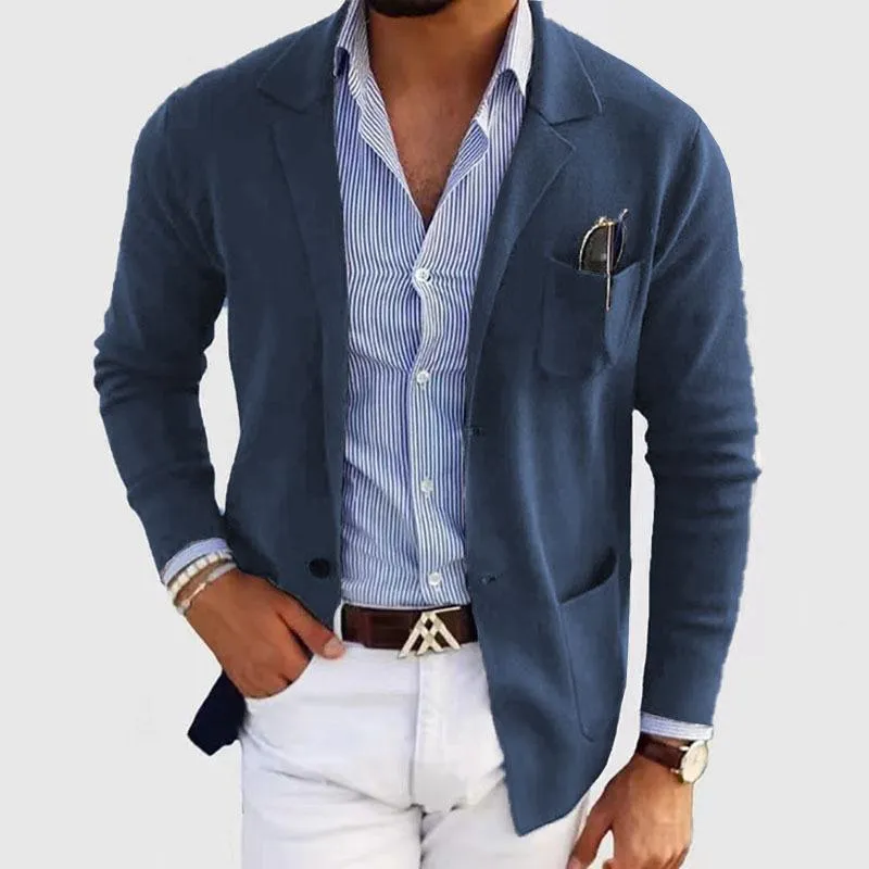 Men's Casual Notch Lapel Single-breasted Slim-fit Knitted Blazer 24243077M sold by Manly product image thumbnail 2