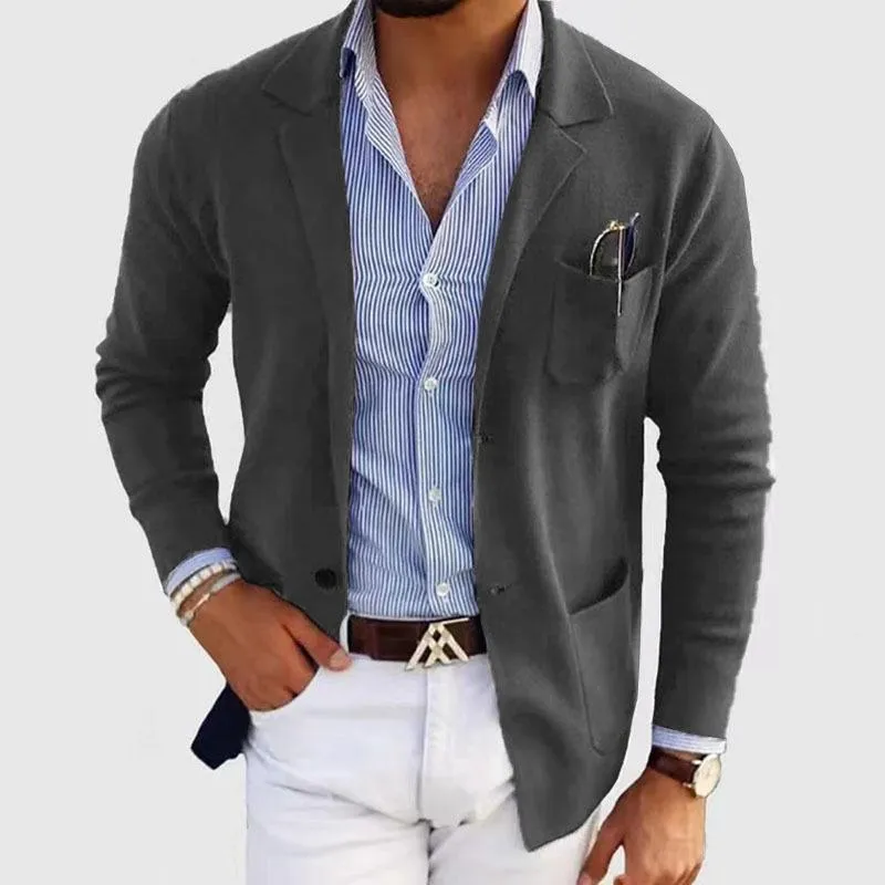 Men's Casual Notch Lapel Single-breasted Slim-fit Knitted Blazer 24243077M sold by Manly product image thumbnail 3