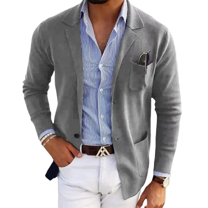 Men's Casual Notch Lapel Single-breasted Slim-fit Knitted Blazer 24243077M sold by Manly