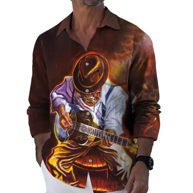 Men's Casual Music Print Long Sleeve Shirt 00906010X sold by Manly product image thumbnail 2