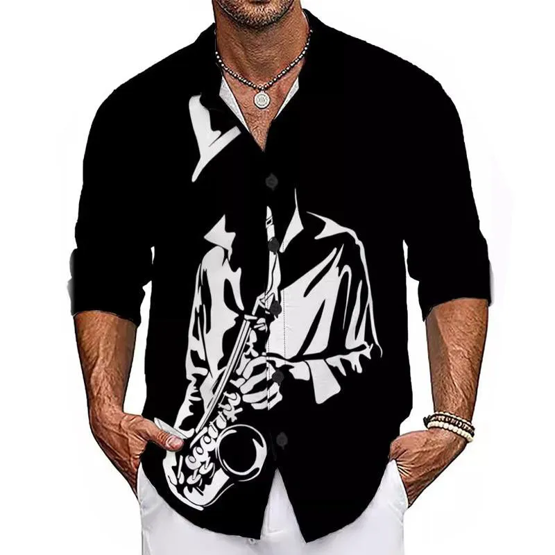 Men's Casual Music Print Long Sleeve Shirt 00906010X sold by Manly