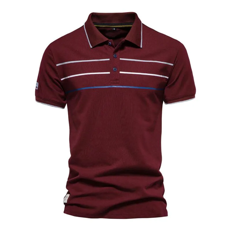 Men's Casual Colorblock Striped Lapel Short-sleeved Polo Shirt 80712757M sold by Manly