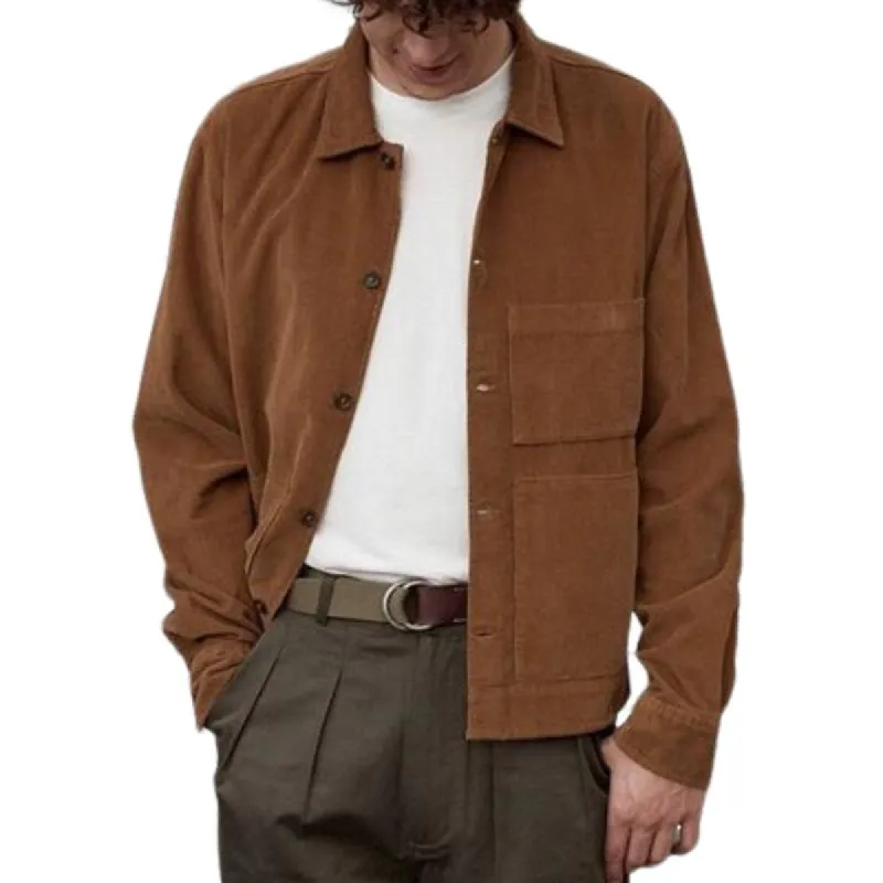 Men's Casual Corduroy Lapel Patch Pocket Loose Shirt Jacket 98115634M sold by Manly