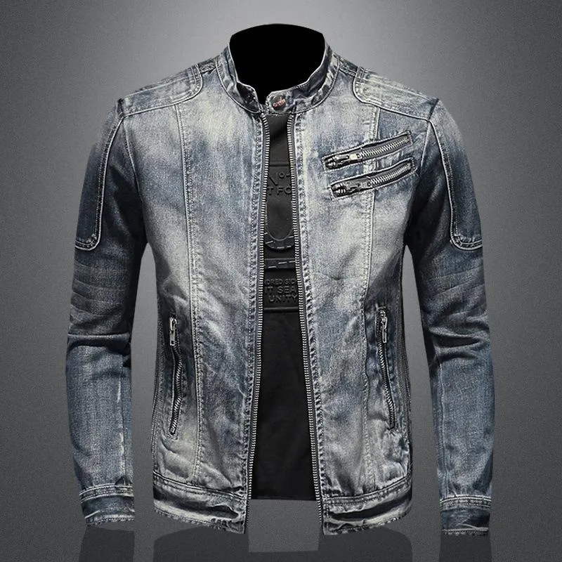 Men's Vintage Stand Collar Zipper Jacket Cycling Motorcycle Jacket 74082317M sold by Manly product image thumbnail 3