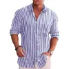 Men's Casual Lapel Striped Long Sleeve Shirt 22151711M sold by Manly