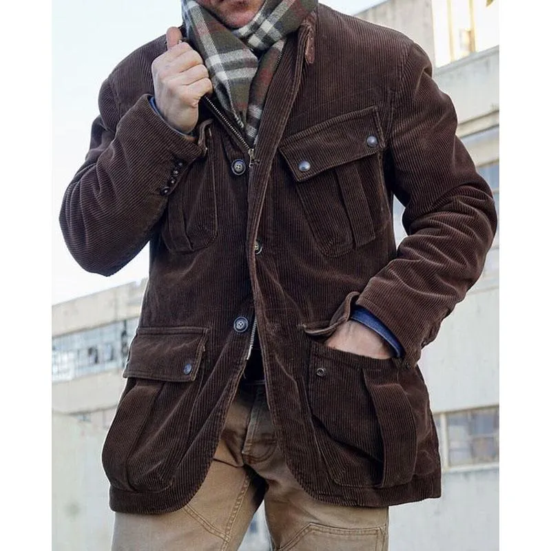 Men's Vintage Corduroy Solid Collar Multi Pocket Jacket 89174555Y sold by Manly product image thumbnail 2