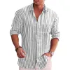 Men's Casual Lapel Striped Long Sleeve Shirt 22151711M sold by Manly