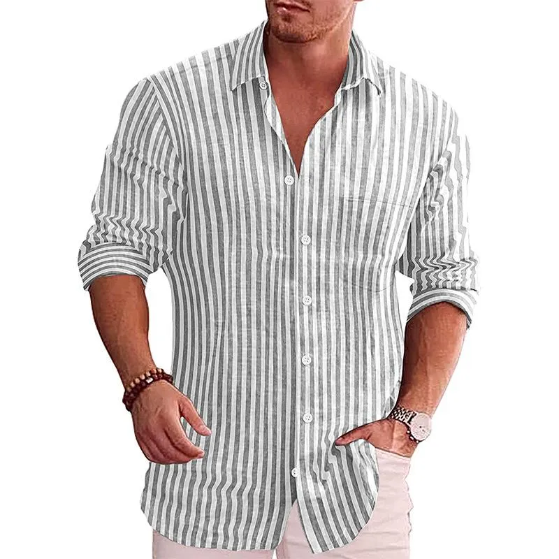 Men's Casual Lapel Striped Long Sleeve Shirt 22151711M sold by Manly product image thumbnail 2