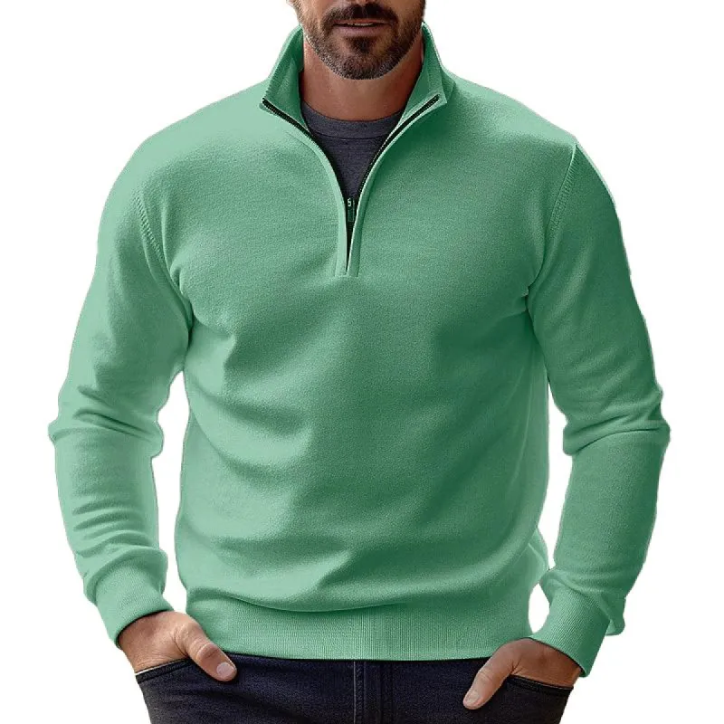 Men's Solid Color Knitted Half-Zip Stand Collar Bottoming Sweater 12585069X sold by Manly