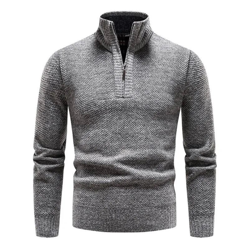 Men's Solid Color Zip High Collar Knit Casual Sweater 91245047Z sold by Manly