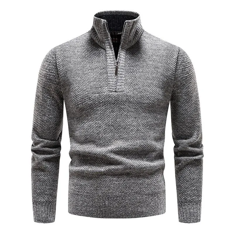 Men's Solid Color Zip High Collar Knit Casual Sweater 91245047Z sold by Manly