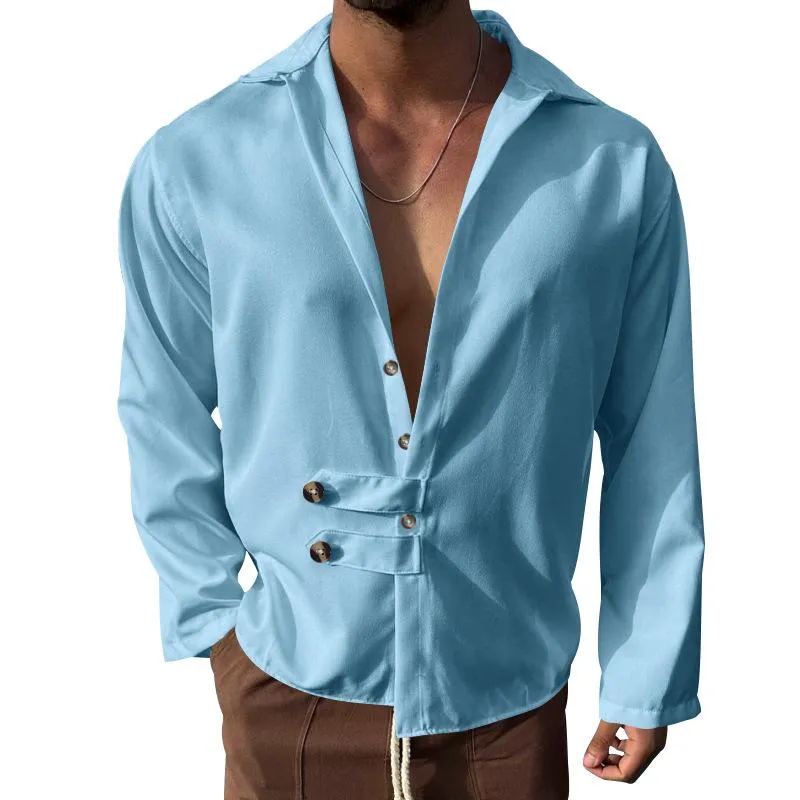 Men's Casual Loose Lapel Button Long Sleeve Shirt 22880207M sold by Manly product image thumbnail 4