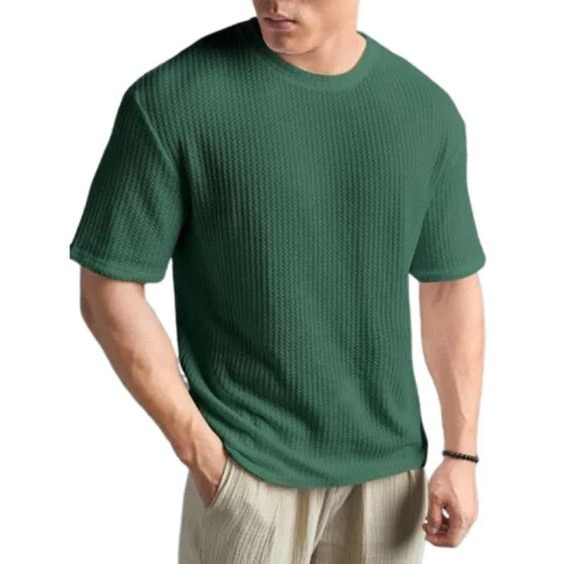 Men's Casual Round Neck Waffle Loose Sports Short Sleeve T-Shirt 18258119M sold by Manly
