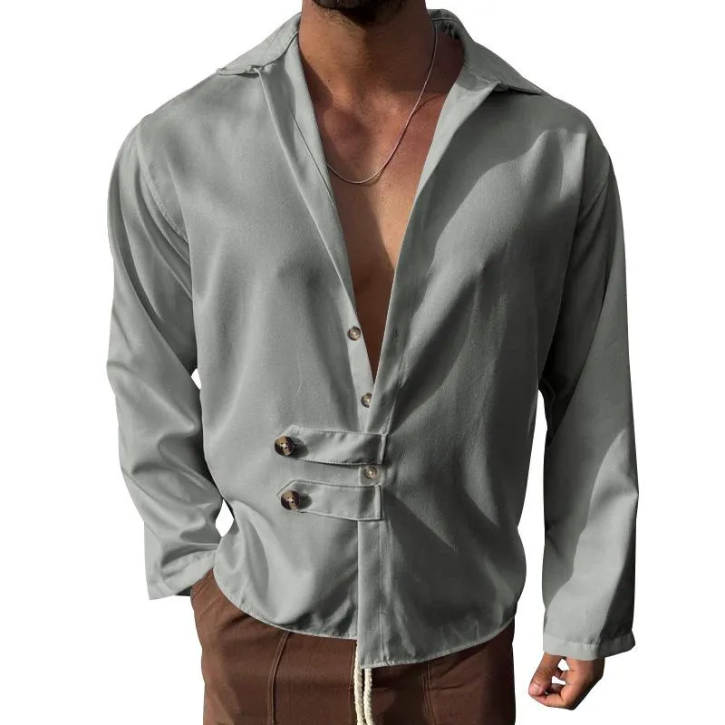 Men's Casual Loose Lapel Button Long Sleeve Shirt 22880207M sold by Manly product image thumbnail 5