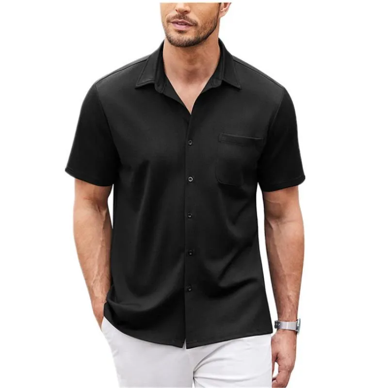 Men's Solid Color Lapel Chest Pocket Short Sleeve Shirt 05423684Y sold by Manly