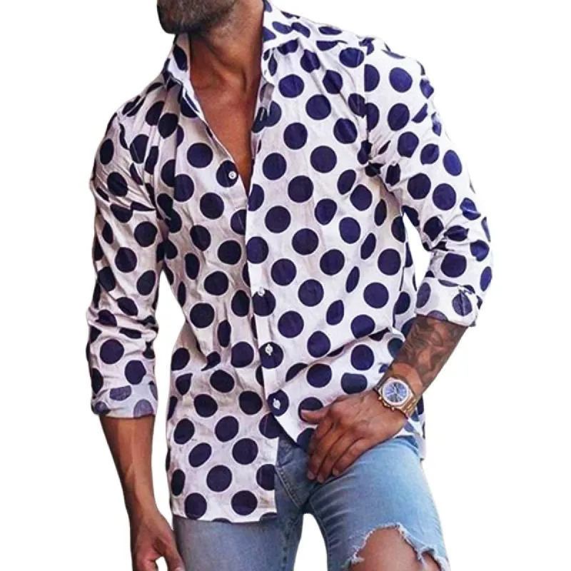 Men's Casual Polka Dot Lapel Long Sleeve Shirt 30274878TO sold by Manly