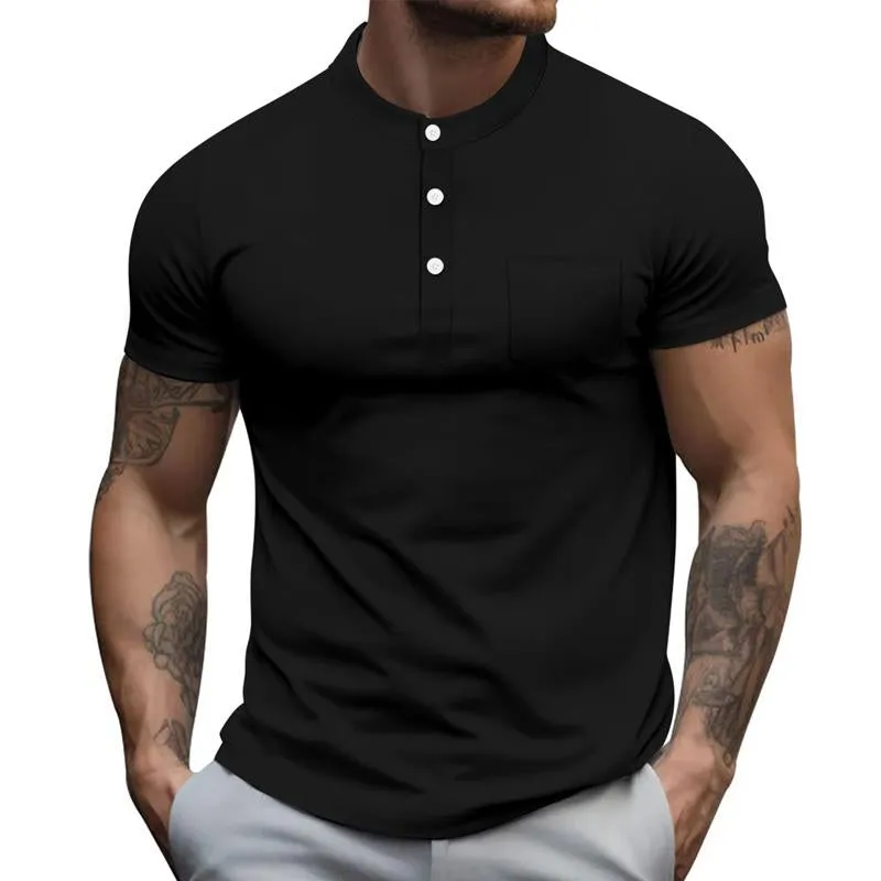 Men's Casual Solid Color Round Neck Button Down Short Sleeve Polo Shirt 49169531Y sold by Manly product image thumbnail 5